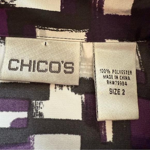 Chico’s Purple Black White Long Sleeves Button Down Shirt size Large (2) - Picture 5 of 8